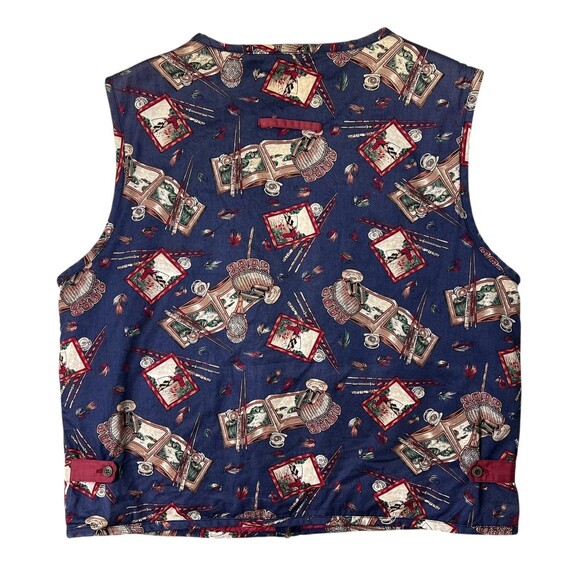 Vintage Line-up Zip Utility Fishing Print Vest  Size M  Halloween Theatre Prop - Picture 2 of 7